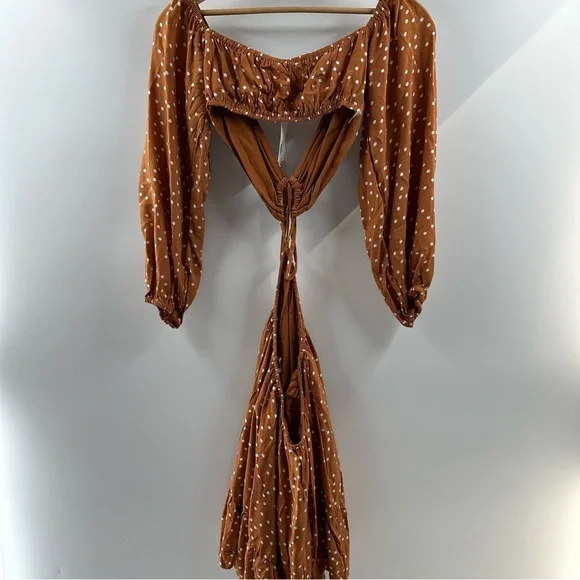 Forever 21 Brown Polka Dot Cutout Long Sleeve Dress – Size M, NWT - Picture 6 of 6